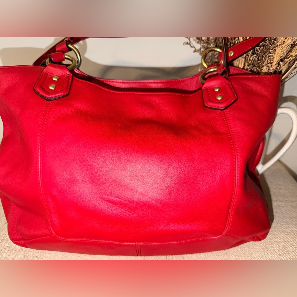 Coach Campbell Legacy Red Leather Handbag Gold Hardware Near New Condition ❤️ - Picture 7 of 15
